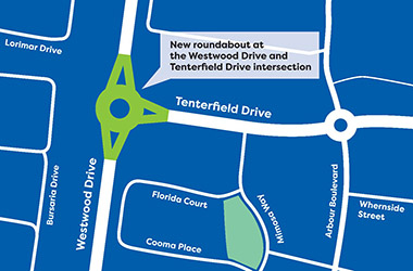 Roundabout location - Westwood Drive and Tenterfield Drive intersection